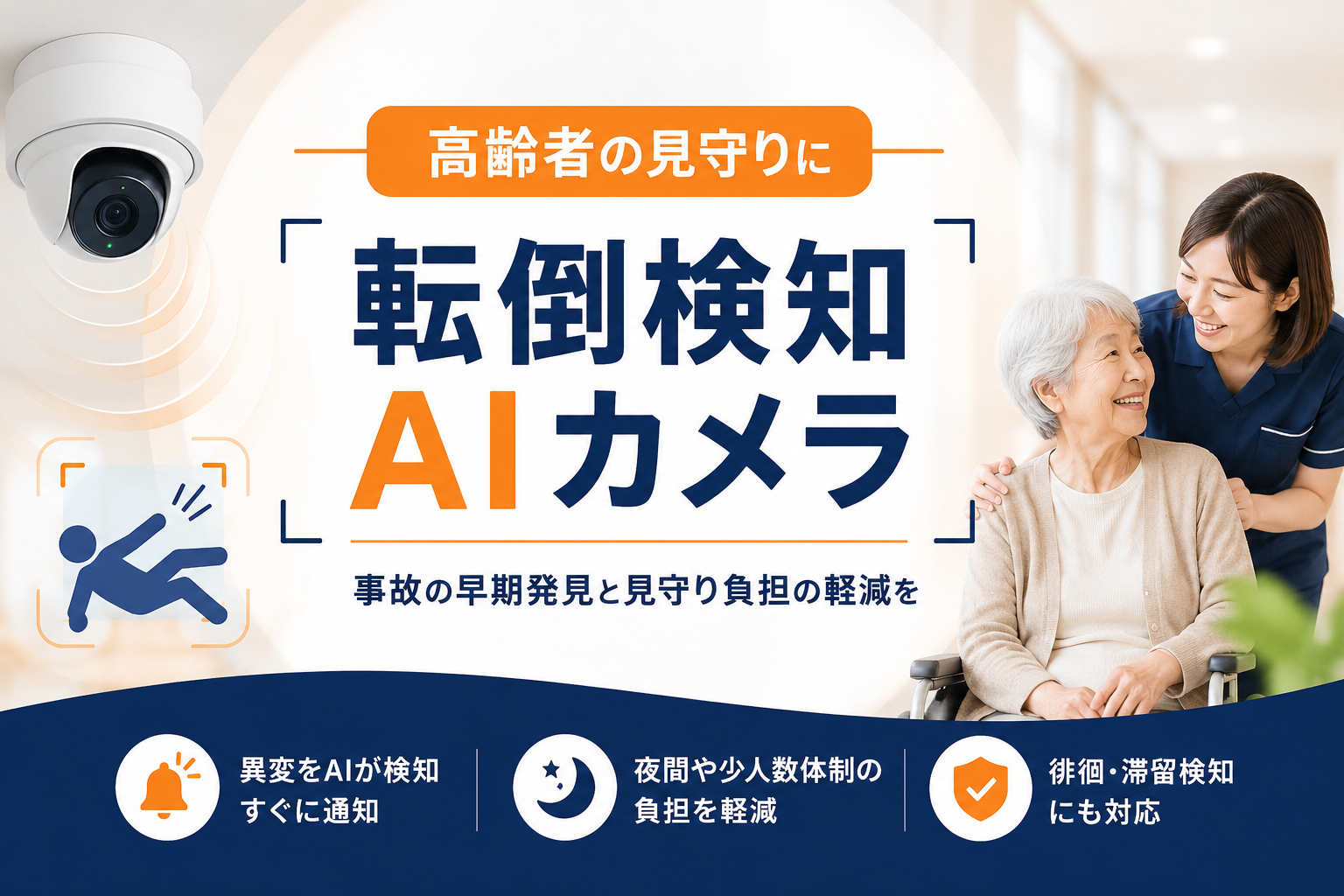 高齢者の見守りに「転倒検知AIカメラ」|事故の早期発見と見守り負担の軽減を