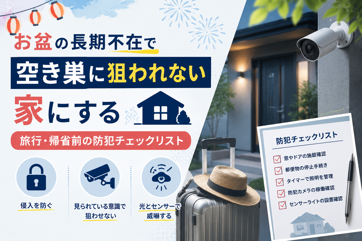 お盆の長期不在で空き巣に狙われない家にする｜旅行・帰省前の防犯チェックリスト
