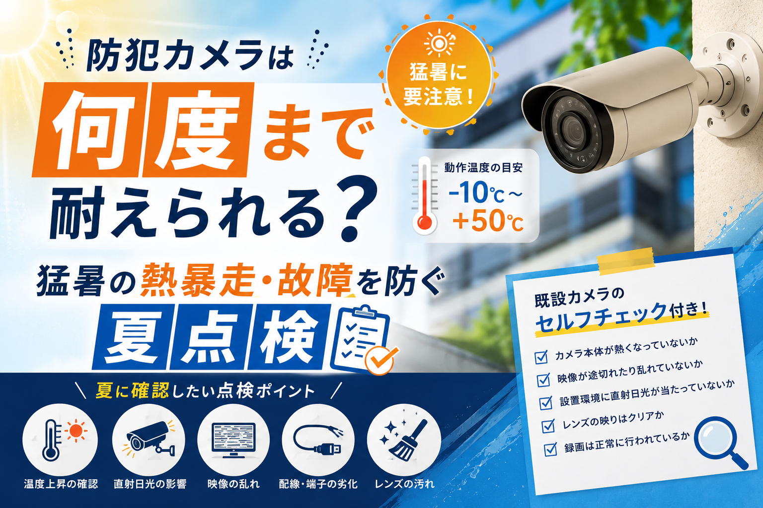 防犯カメラは何度まで耐えられる？猛暑の熱暴走・故障を防ぐ夏点検